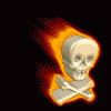Moving picture flaming skull cross bones animation