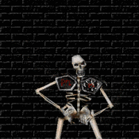 Moving picture skeleton playing with skull animated gif