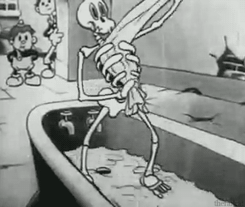 Moving picture skeleton taking a bath animated gif