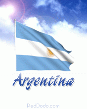 Realistic animated waving Argentina flag in sky with sun and cloud