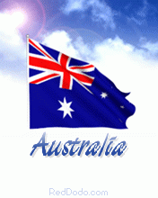 Realistic animated waving Australia flag in sky with sun and cloud