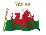 Wales flag flapping on flag pole with letters "Wales" spinning over animation