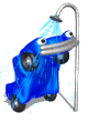 Animated blue cartoon car taking a shower 