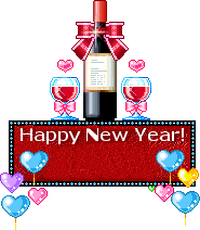 Animated blinking bottle of wine and glasses, Happy New Year moving picture