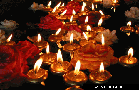 Candles floating in water for Festival of Lights or Deepavali celebration