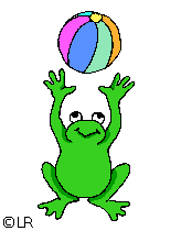 Animated frog playing with a colorful beach ball