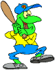 Animated frog playing baseball
