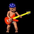 Animated  baby playing rock music on guitar