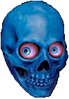 Blue skull head with big moving eyes