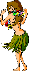 Animated hula dancer in grass skirt moving hips site to side.