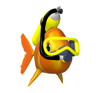 Moving animated fish swimming with scuba tank and mask
