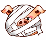 Animated clip art of a pig with bandages all around it's head