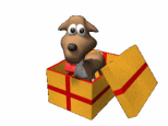 Animated puppy dog in a gift box