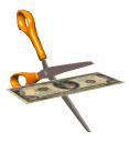 Scissors cutting money trimming budget animated gif