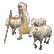 Gif image of sheep walking with shepherd