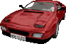 Animated red sports car with hidden recessed headlights raising and lowering to hide hidden lights